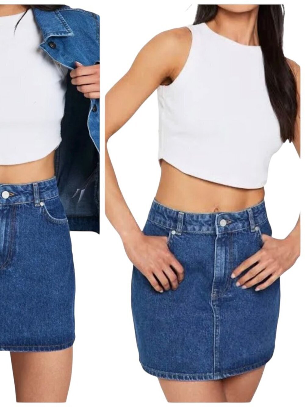 Boohoo Powerstretch Denim Mini Skirt Blue Size 2 NWT